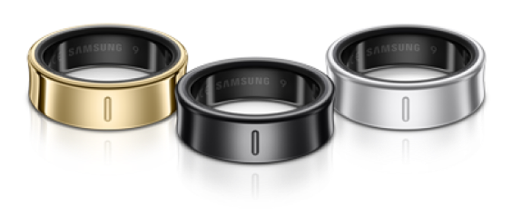 Samsung Galaxy Rings shown in gold, black and silver